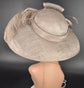 Taupe Wide Brim Sinamay Hat Church Kentucky Derby Hat Carriage Tea Party Wedding  Rhinstones w Sinamay Bow Ostrich Feather