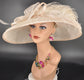 Champagne Sinamay Kentucky Derby Hat: Wide Brim Feathered Church Wedding Hat