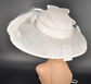 White Wide Brim Sinamay Hat: Rhinestone Bow Ostrich Feather Derby Hat