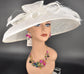 White Wide Brim Sinamay Hat: Rhinestone Bow Ostrich Feather Derby Hat