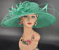 Jade Green Sinamay Wide Brim Hat: Kentucky Derby, Tea Party