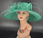 Jade Green Wide Brim Kentucky Derby Hat,Ascot Hat for Wedding & Tea Party, Garden Party Hat, Mother of the Bride, Church