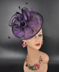 Kentucky Derby Fascinator Hat Feather Floral Sinamay Headband Fascinator Cocktail Purple