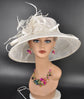 Wide Brim Sinamay Derby Hat: Feather Flower Ascot Races Wedding
