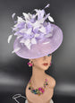 Lilac Sinamay Fascinator Hat: White Feather Flower, Royal Ascot Headband