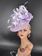 Lilac Sinamay Fascinator Hat: White Feather Flower, Royal Ascot Headband