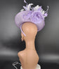 Lilac Sinamay Fascinator Hat: White Feather Flower, Royal Ascot Headband