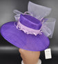 Purple Lilac Feather Crin Ribbon Style Wide Brim Sinamay Hat for Kentucky Derby,Ascot Racing Hat, Wedding Guest Hat, Mother of the Bride Hat