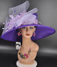 Purple Lilac Feather Crin Ribbon Style Wide Brim Sinamay Hat for Kentucky Derby,Ascot Racing Hat, Wedding Guest Hat, Mother of the Bride Hat