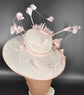 Blush Pink Kentucky Derby Hat: Wide Brim Feathered Sinamay Church Hat