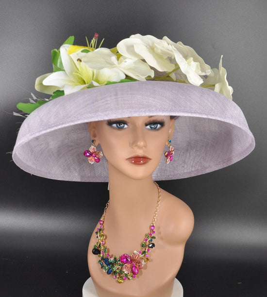 Lilac Sinamay Dome Hat: Audrey Hepburn Style Kentucky Derby Floral Hat