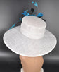 white Teal Blue Black Wide Brim Kentucky Derby Hat, Ascot Hat for Wedding & Tea Party, Garden Party Hat, Mother of the Bride, Church