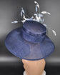 Navy Blue Sinamay Kentucky Derby Hat: Feather Flower Wide Brim