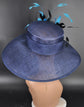 Navy Blue Sinamay Kentucky Derby Hat: Teal Feather Flower Wide Brim