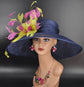 Navy Kentucky Derby Hat: Feather Flowers, Royal Ascot Tea Party Hat