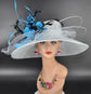 Wide Brim Sinamay Kentucky Derby Hat: Powder Blue Feathered Church Hat