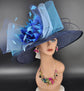 Wide Brim Sinamay Kentucky Derby Hat: Navy, Teal, and Powder Blue