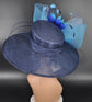 Navy, Teal, and Powder Blue Wide Brim Kentucky Derby Hat, Ascot Hat for Wedding & Tea Party, Garden Party Hat, Mother of the Bride, Church