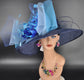 Navy, Teal, and Powder Blue Wide Brim Kentucky Derby Hat, Ascot Hat for Wedding & Tea Party, Garden Party Hat, Mother of the Bride, Church