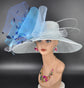 Wide Brim Sinamay Hat Church Kentucky Derby Hat Carriage Tea Party Wedding  Royal Ascot Horse Race Oaks day hat Powder Teal Royal Navy Blue