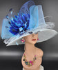 Wide Brim Sinamay Hat Church Kentucky Derby Hat Carriage Tea Party Wedding  Royal Ascot Horse Race Oaks day hat Powder Teal Royal Navy Blue
