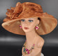 Gold Organza Kentucky Derby Hat: Wide Brim Tea Party Wedding Hat