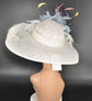 White Sinamay Kentucky Derby Hat: Powder Blue Feather Flower