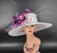 Wide Brim Sinamay Kentucky Derby Hat: Feather Flower & Ostrich Quills