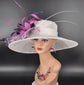 Wide Brim Sinamay Kentucky Derby Hat: Feather Flower & Ostrich Quills