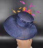 Sinamay Kentucky Derby Hat: Navy, Fuchsia, Orange Feather Flower
