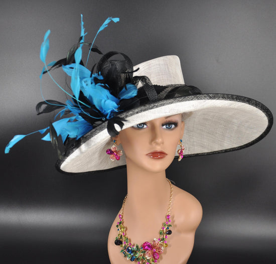 Sinamay Derby Hat: Wide Brim Feathered Ascot Hat