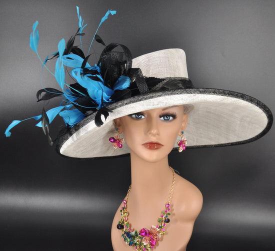 Sinamay Kentucky Derby Hat: Wide Brim Feathered Ascot Hat