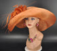 Orange Feather Flower Sinamay Derby Hat: Wide Brim Church Hat