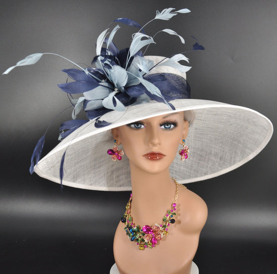 Sinamay Kentucky Derby Hat: Feather Flower Wide Brim Tea Party Hat