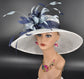 Sinamay Kentucky Derby Hat: Feather Flower Wide Brim Tea Party Hat