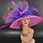 Hot PinkRoyal Blue Feather Flower Wide Brim Kentucky Derby Hat, Ascot Hat for Wedding Tea Party,Garden Party Hat, Mother of the Bride,Church