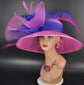 Hot PinkRoyal Blue Feather Flower Wide Brim Kentucky Derby Hat, Ascot Hat for Wedding Tea Party,Garden Party Hat, Mother of the Bride,Church