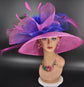 Hot PinkRoyal Blue Feather Flower Wide Brim Kentucky Derby Hat, Ascot Hat for Wedding Tea Party,Garden Party Hat, Mother of the Bride,Church