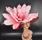 Wide Brim Sinamay Kentucky Derby Hat: Red, Pink Flower & Feathers