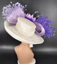 Ivory Sinamay Kentucky Derby Hat: Purple Lavender Feather Wedding Hat