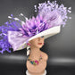 Ivory Sinamay Kentucky Derby Hat: Purple Lavender Feather Wedding Hat
