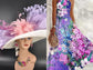 Ivory Sinamay Derby Hat: Lavender & Pink Feathered Wide Brim