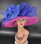 Fuchsia Pink & Royal Blue Sinamay Wide Brim Kentucky Derby Hat
