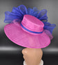 Fuchsia Pink & Royal Blue Sinamay Wide Brim Kentucky Derby Hat