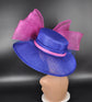 Royal Blue Fuchsia Pink Wide Brim Sinamay Hat Church Kentucky Derby Hat Carriage Tea Party Wedding Hat Bows