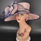 Blush Dusty Pink Navy Blue Wide Brim Kentucky Derby Hat, Ascot Hat for Wedding & Tea Party, Garden Party Hat, Mother of the Bride, Church