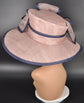 Blush Dusty Pink Navy Blue Wide Brim Kentucky Derby Hat, Ascot Hat for Wedding & Tea Party, Garden Party Hat, Mother of the Bride, Church