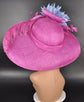 Fuchsia Sinamay Kentucky Derby Hat: Feather Flower Wide Brim