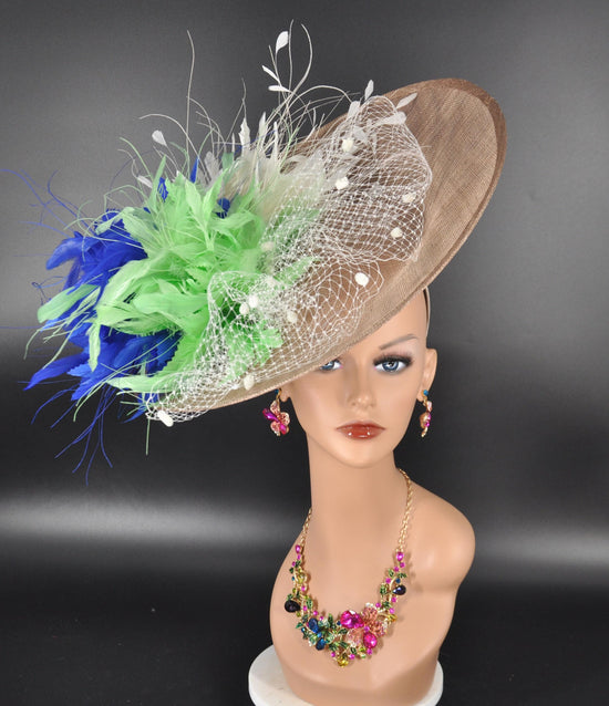 Sinamay Fascinator Hat: Feather Flower DerbyTea Party Headband