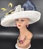 Kentucky Derby Hat: Ivory Sinamay Wide Brim with Navy Abaca Bow